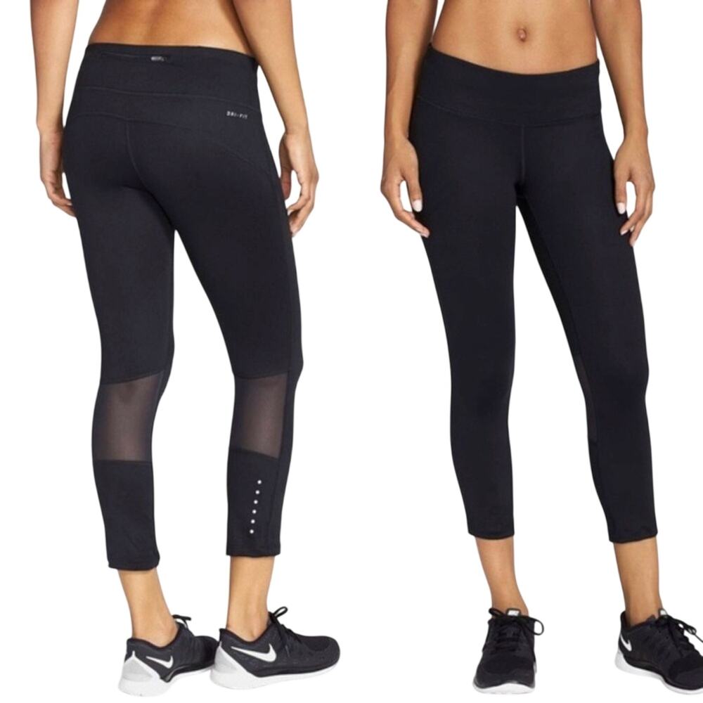 Nike Dri-FIT Cropped Leggings Black Mesh Panel Athletic Pants Small